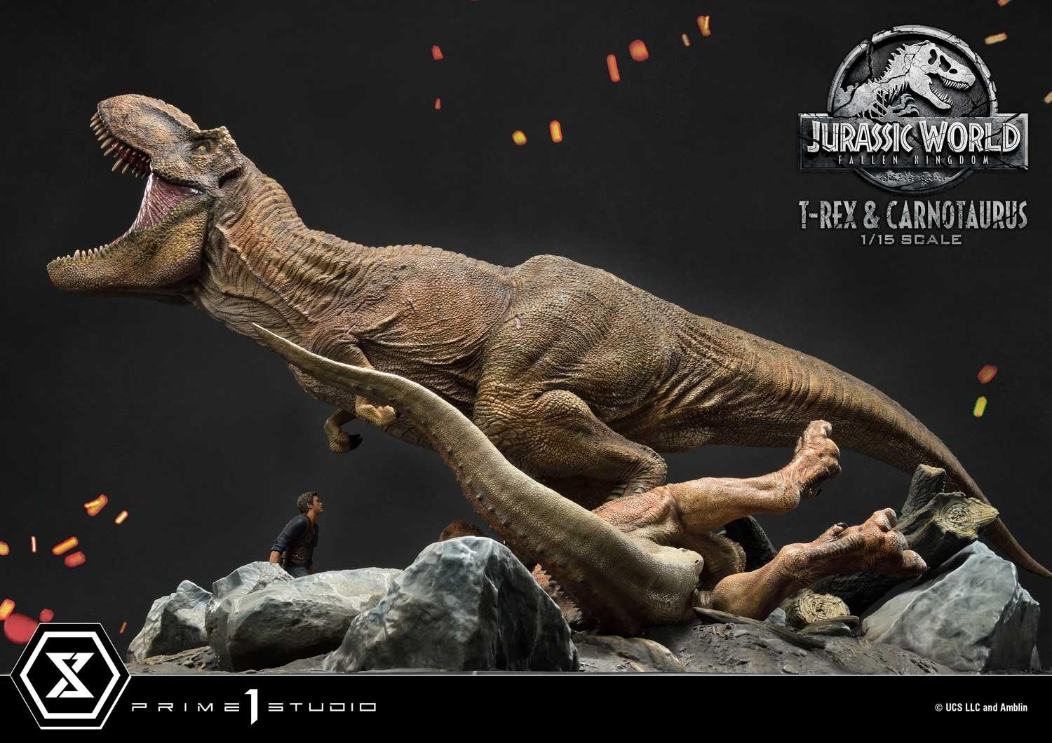 JURASSIC WORLD - T-Rex & Carnotaurus - Statuette '49x90x51cm' :  : Figurine Prime 1 Studio Jurassic Park